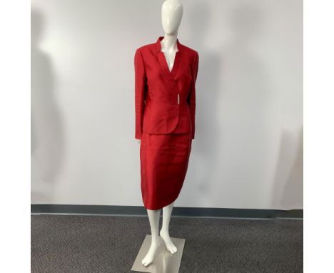 Tahari by Arthur S. Levine Luxe Holiday Red Evening Suit for women. Jacket with light shoulder pads. This two piece suit incl