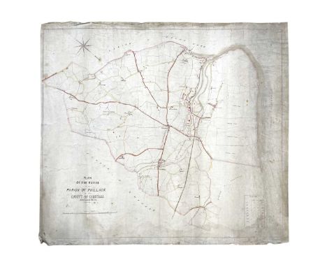 'Plan of the Roads in the Parish of Phillack in the County of Cornwall,' 'Reduced from the Tithe Map'  Hand drawn on linen, b