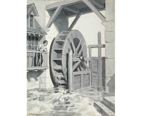 François Joseph VERNAY (1864-1950) The Waterwheel  Oil on cardSigned21.5cm x 16.5cmA lithograph of the image can be found in 