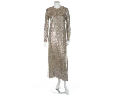 A Christian Dior London couture snake-print dress, mid 1970s, labelled 'sample' and numbered '55020', covered entirely with i