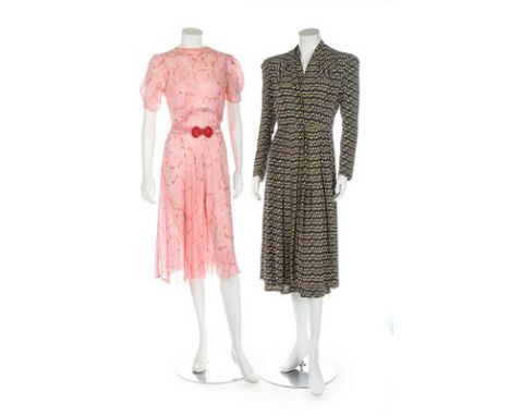 A group of general summer-wear, mainly 1930s-50s, approx. 12 ensembles, including a navy crepe dress printed with yellow duck