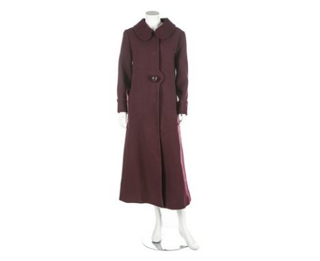 Two Pierre Cardin wool coats, circa 1970, Créations labelled, one in purple with large dome-shaped plastic button; chest 97cm