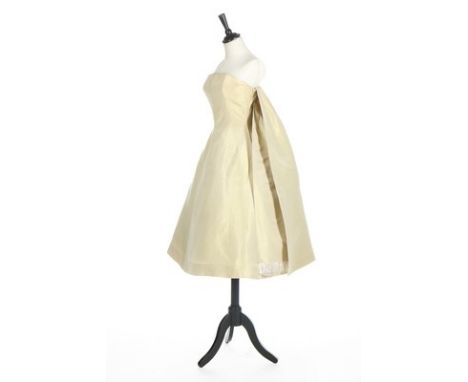 A Givenchy couture shot chartreuse/ivory silk faille cocktail dress, circa 1955-7, labelled and numbered 1603, with strapless