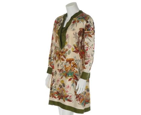 A group of printed designer ensembles, 1970s-80s, labelled, comprising: Gucci silk tunic printed with toadstools, snails and 
