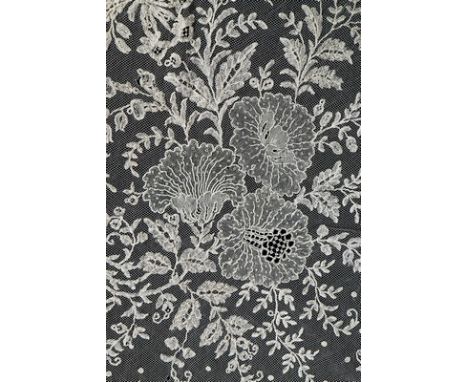 A Brussels mixed lace bridal veil circa 1860-80, the tulle ground applied with a mixture of bobbin lace and needlepoint motif