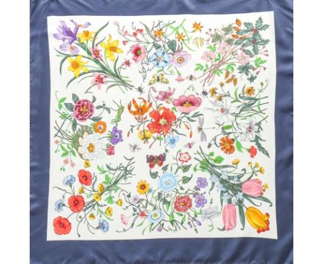 A group of silk scarves, mainly Hermès, nine including cockerel print, 'Armeria', 'Vieille Marine', and a Gucci floral scarf 