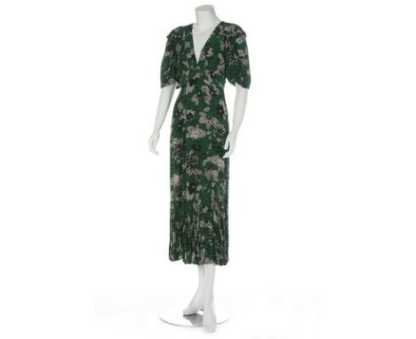 An Ossie Clark for Radley 'Babylon' print viscose dress, mid 1970s, labelled and size 12, with plunging v-neckline, frills to