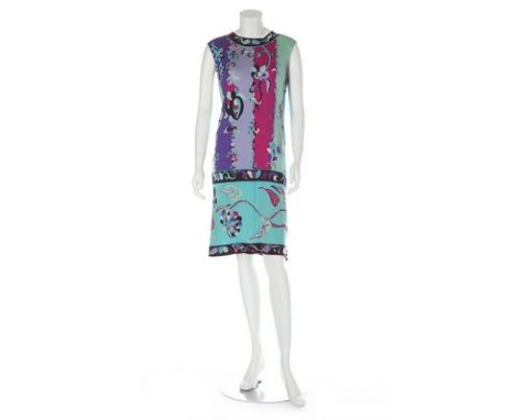 Two Pucci printed silk shift dresses, 1960s, labelled, one of silk jersey in shades of purple and blue, bust 91cm, 36in; the 