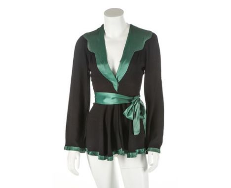 An Ossie Clark for Radley moss crepe 'Judy' jacket, circa 1970, printed satin label, with tie-belt; together with a Biba lace