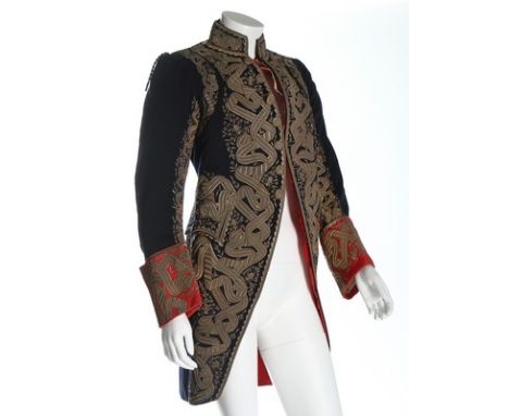 An elaborately embroidered gentleman's court coat, French, circa 1860-80, lavishly worked to shape with gold thread ribbons, 