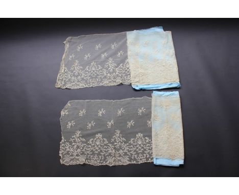 Four Brussels Point de Gaze dress flounces, circa 1880-90, worked with delicate palmettes and cartouches with decorative fill