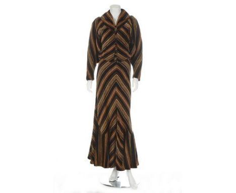 A rare Rae Spencer Cullen/Miss Mouse striped chenille maxi suit, early circa 1973, labelled and size 12, the art-deco inspire