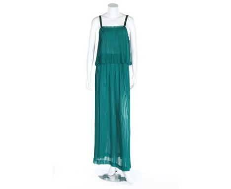 Two Yves Saint Laurent summer ensembles, late 1970s, Rive Gauche labelled, one of pleated jade green chiffon, bodice and maxi