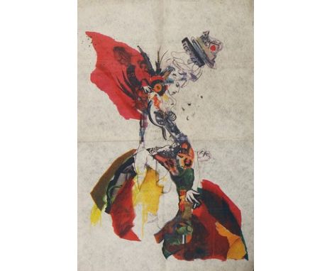 A rare John Galliano printed felt invitation, Spring-Summer, 1991, printed to one side with a female figure with red cape, he