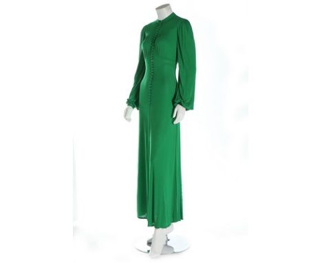 A group of colourful designer clothing, 1970s-80s, labelled, comprising; Jean Muir green jersey maxi-dress; Pucci silk blouse