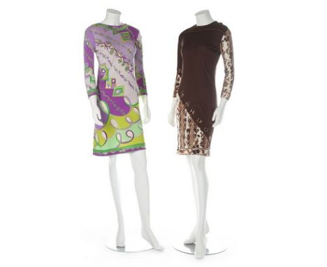 Three Pucci silk jersey printed dresses, late 1960s, labelled, each signed within print, one a skirt and top in shades of blu