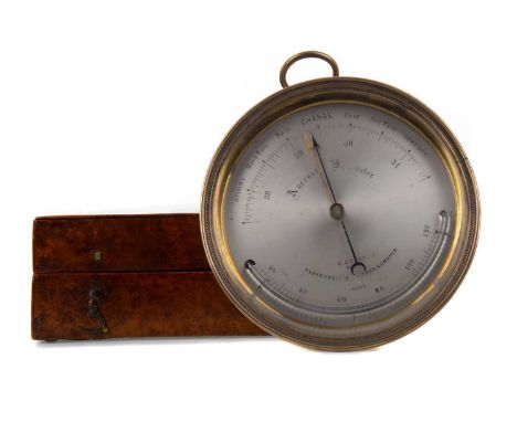 EARLY 19TH CENTURY FRENCH ANEROID BAROMETER AND FAHRENHEIT THERMOMETER,by E. J. Dent of Paris, brass cased with silvered dial