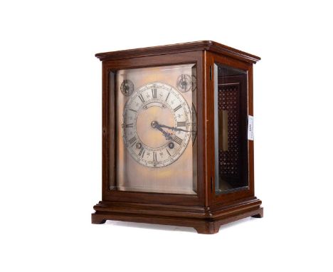 EARLY 20TH CENTURY GERMAN MANTEL CLOCK BY WINTERHALDER &amp; HOFMEIER,in stained four glass case, the silvered chapter ring s