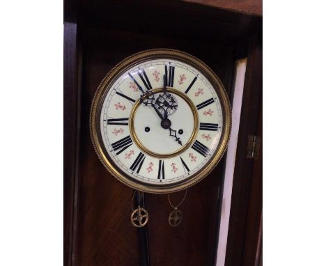 EARLY 20TH CENTURY VIENNA-TYPE WALL CLOCK,in stained beech case, the enamelled dial set with Roman numerals, approximately 11