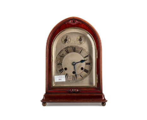 EARLY 20TH CENTURY MAHOGANY CASED MANTEL CLOCK BY GUSTAV BECKER,of lancet form, the silvered dial set with Roman numerals and