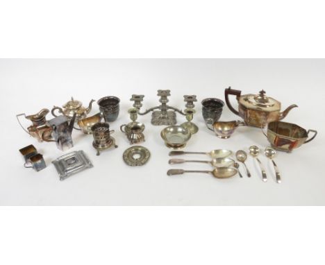 A collection of silver plated items including a four piece tea/coffee service, a large serving tray and various other items