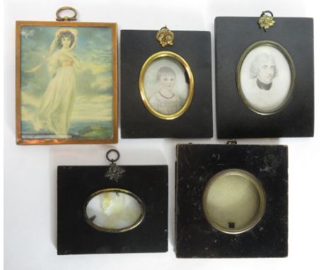 A portrait miniature of a young girl, along with a male figure and various frames