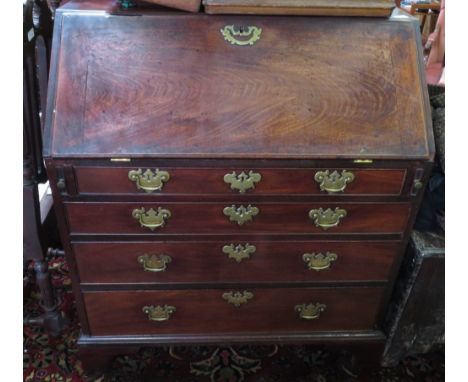A 19th century mahogany bureau, with a fall front on bracket feet, 101cm high, 91cm long, 50cm deep