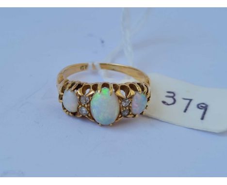 A opal and diamond ring 18ct gold size j -3.7 gms 