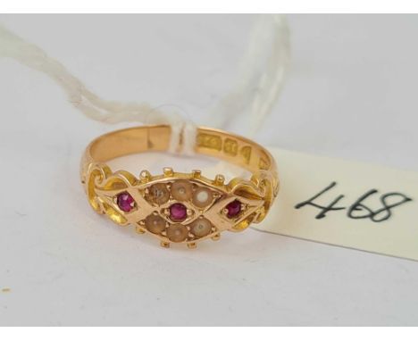 Antique ruby/pearl 15ct gold ring with Chester hallmarks size K