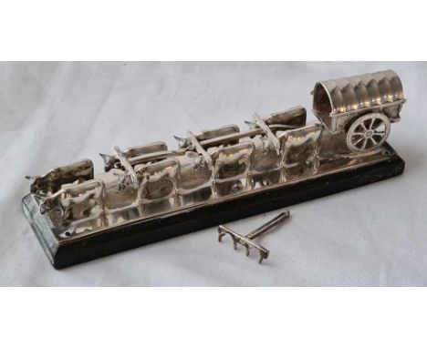 An Ayrshire silver model of eight bullocks with cart, 800 standard – 5.5” long