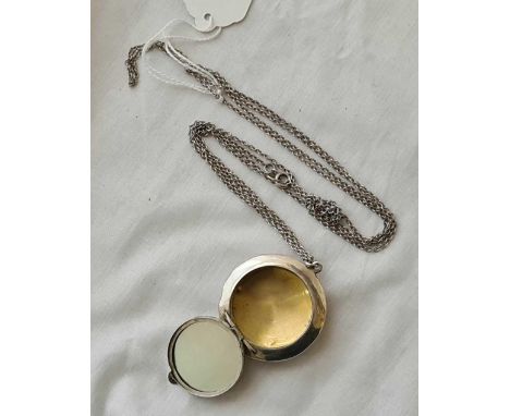 A circular compact with mirror – Birmingham 1918 on a long chain