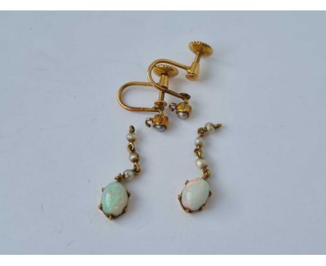 A vintage pair of opal and pearl drop earrings A/F 2.3g inc