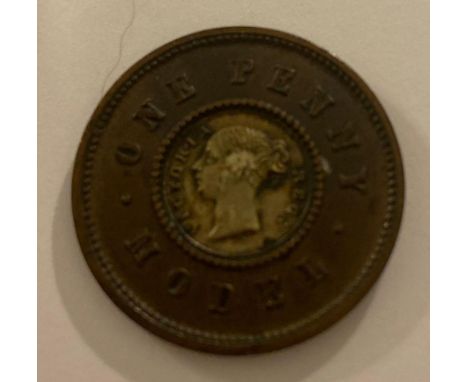 Victoria bimetallic one penny model token c. 1848-50