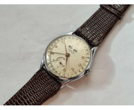 A unusual gents Liga calender watch with seconds sweep and dial W/O 