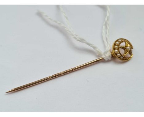 A pearl crescent &amp; star gold stick pin 