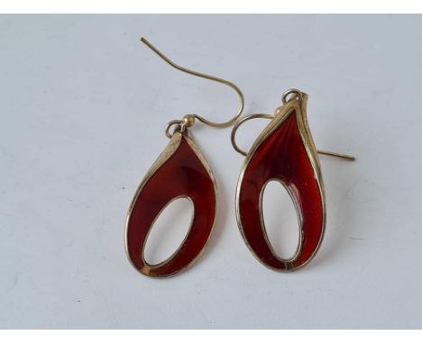 IVOR HOLTH NORWAY – a pair of silver and enamel stamped earrings