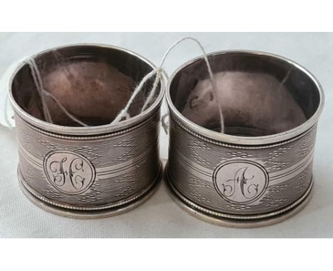 A pair of napkin rings engine turned – London 1924