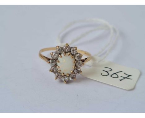 An opal and white stone 9ct cluster ring size Q1.9g inc