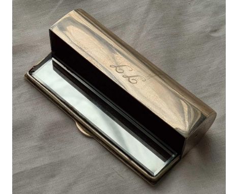 A manicure box (French) with embossed hinged cover, mirror inside - 3.5" long 
