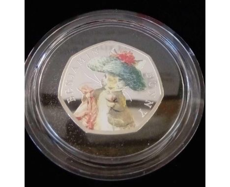 Beatrix Potter "Belgian Bunny" silver and enamel proof 50p coin