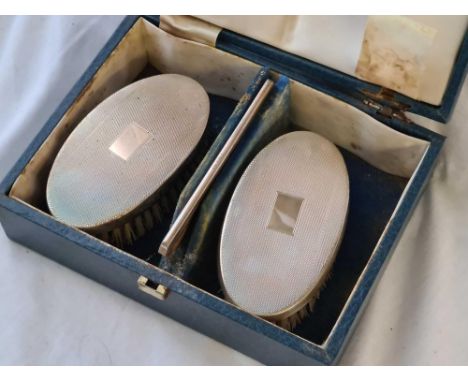 A pair of hair brushes and a comb engine turned in a box - Birmingham by B &amp; Co