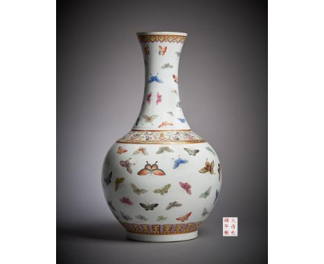 A Chinese famille rose 'Hundred Butterflies' bottle vase, mark of Guangxu and of the period (1875-1908), sturdily potted with