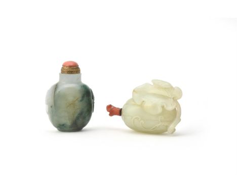 Y A carved Chinese white and russet jade 'Melon' snuff bottle, Qing dynasty, 18th or 19th century, carved in the form of a me