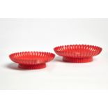 Two Chinese red lacquer fluted dishes