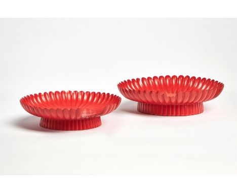 Two Chinese red lacquer fluted dishes, Qianlong, 1770's, 18cm and 16cm Provenance: Purchased by the late J.B. da Silva (1918-
