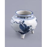 A Chinese small blue and white globular incense burner
