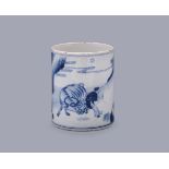 A good Chinese blue and white cylindrical brush pot