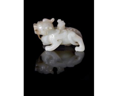 A fine Chinese pale celadon jade Chimera form water pot and cover, late Ming Dynasty, 17th century, the hollow vessel is well