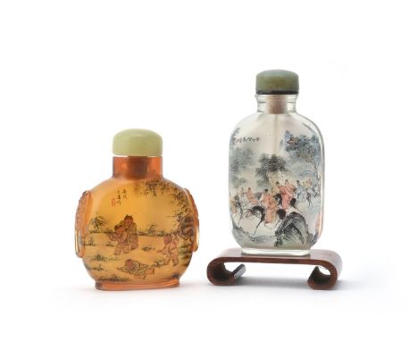 A Chinese inside-painted snuff bottle by Li Kechang, signed and dated 1965, well painted on the inside with eighteen Tang sch