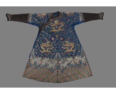 A handsome Chinese summer gauze silk Dragon robe, late 18th or early 19th century dragon robe, with double sided embroidery s
